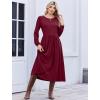 image:imageZeagoo Long Sleeve Dresses for Women 2026 Fall Winter Casual Flowy ALine Boho Midi Party Long Dress with PocketsWine Red