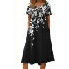 image:imageZeagoo Summer Dresses for Women 2026 Casual Short Sleeve Aline Midi Dress with Pocket Flowy Pleated Tshirt Beach SundressBlack Floral Print