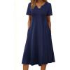 image:imageZeagoo Summer Dresses for Women 2026 Casual Short Sleeve Aline Midi Dress with Pocket Flowy Pleated Tshirt Beach SundressBlue