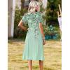 image:imageZeagoo Summer Dresses for Women 2026 Casual Short Sleeve Aline Midi Dress with Pocket Flowy Pleated Tshirt Beach SundressGreen Floral