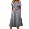 image:imageZeagoo Summer Dresses for Women 2026 Casual Short Sleeve Aline Midi Dress with Pocket Flowy Pleated Tshirt Beach SundressGrey Floral