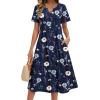 image:imageZeagoo Summer Dresses for Women 2026 Casual Short Sleeve Aline Midi Dress with Pocket Flowy Pleated Tshirt Beach SundressNavy Blue Print