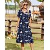 image:imageZeagoo Summer Dresses for Women 2026 Casual Short Sleeve Aline Midi Dress with Pocket Flowy Pleated Tshirt Beach SundressNavy Blue Print