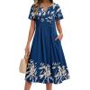 image:imageZeagoo Summer Dresses for Women 2026 Casual Short Sleeve Aline Midi Dress with Pocket Flowy Pleated Tshirt Beach SundressNavy Leaf Print