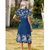 image:imageZeagoo Summer Dresses for Women 2026 Casual Short Sleeve Aline Midi Dress with Pocket Flowy Pleated Tshirt Beach SundressNavy Leaf Print