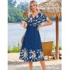 image:imageZeagoo Summer Dresses for Women 2026 Casual Short Sleeve Aline Midi Dress with Pocket Flowy Pleated Tshirt Beach SundressNavy Leaf Print
