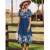image:imageZeagoo Summer Dresses for Women 2026 Casual Short Sleeve Aline Midi Dress with Pocket Flowy Pleated Tshirt Beach SundressNavy Leaf Print