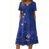 image:imageZeagoo Summer Dresses for Women 2026 Casual Short Sleeve Aline Midi Dress with Pocket Flowy Pleated Tshirt Beach SundressPurple Ethnic Print