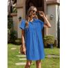 image:imageZeagoo Summer Dresses for Women 2026 Cotton Button Down Short Sleeve Tshirt Dresses Casual Mini Beach DressBlue