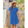 image:imageZeagoo Summer Dresses for Women 2026 Cotton Button Down Short Sleeve Tshirt Dresses Casual Mini Beach DressBlue