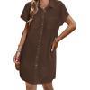 image:imageZeagoo Summer Dresses for Women 2026 Cotton Button Down Short Sleeve Tshirt Dresses Casual Mini Beach DressBrown