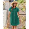 image:imageZeagoo Summer Dresses for Women 2026 Cotton Button Down Short Sleeve Tshirt Dresses Casual Mini Beach DressGreen 02