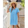 image:imageZeagoo Summer Dresses for Women 2026 Cotton Button Down Short Sleeve Tshirt Dresses Casual Mini Beach DressLight Blue