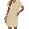 image:imageZeagoo Summer Dresses for Women 2026 Cotton Button Down Short Sleeve Tshirt Dresses Casual Mini Beach DressLight Khaki