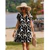 image:imageZeagoo Summer Dresses for Women Short Sleeve Shift Dress V Neck Casual Mini Beach Vacation Boho Sundress with PocketsAbstract Brush