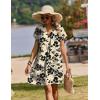 image:imageZeagoo Summer Dresses for Women Short Sleeve Shift Dress V Neck Casual Mini Beach Vacation Boho Sundress with PocketsBeige Floral