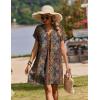 image:imageZeagoo Summer Dresses for Women Short Sleeve Shift Dress V Neck Casual Mini Beach Vacation Boho Sundress with PocketsBrown Floral