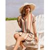 image:imageZeagoo Summer Dresses for Women Short Sleeve Shift Dress V Neck Casual Mini Beach Vacation Boho Sundress with PocketsKhaki Stripe