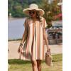 image:imageZeagoo Summer Dresses for Women Short Sleeve Shift Dress V Neck Casual Mini Beach Vacation Boho Sundress with PocketsKhaki Stripe