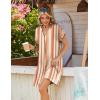 image:imageZeagoo Summer Dresses for Women Short Sleeve Shift Dress V Neck Casual Mini Beach Vacation Boho Sundress with PocketsKhaki Stripe