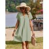 image:imageZeagoo Summer Dresses for Women Short Sleeve Shift Dress V Neck Casual Mini Beach Vacation Boho Sundress with PocketsSolid Green