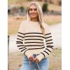image:imageZeagoo Womens 2026 Fall Crewneck Cropped Sweater Trendy Long Sleeve Ribbed Knit Pullover Jumper TopsZapricot Black Stripe