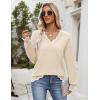 image:imageZeagoo Womens 2026 Fall V Neck Sweater Casual Long Sleeve Lightweight Ribbed Knit Pullover Sweaters Dressy Casual TopsApricot