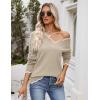 image:imageZeagoo Womens 2026 Fall V Neck Sweater Casual Long Sleeve Lightweight Ribbed Knit Pullover Sweaters Dressy Casual TopsBeige