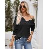 image:imageZeagoo Womens 2026 Fall V Neck Sweater Casual Long Sleeve Lightweight Ribbed Knit Pullover Sweaters Dressy Casual TopsBlack