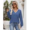 image:imageZeagoo Womens 2026 Fall V Neck Sweater Casual Long Sleeve Lightweight Ribbed Knit Pullover Sweaters Dressy Casual TopsBlue