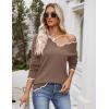 image:imageZeagoo Womens 2026 Fall V Neck Sweater Casual Long Sleeve Lightweight Ribbed Knit Pullover Sweaters Dressy Casual TopsBrown