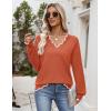 image:imageZeagoo Womens 2026 Fall V Neck Sweater Casual Long Sleeve Lightweight Ribbed Knit Pullover Sweaters Dressy Casual TopsCaramel