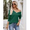 image:imageZeagoo Womens 2026 Fall V Neck Sweater Casual Long Sleeve Lightweight Ribbed Knit Pullover Sweaters Dressy Casual TopsDark Green