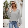 image:imageZeagoo Womens 2026 Fall V Neck Sweater Casual Long Sleeve Lightweight Ribbed Knit Pullover Sweaters Dressy Casual TopsGrey