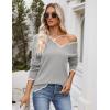 image:imageZeagoo Womens 2026 Fall V Neck Sweater Casual Long Sleeve Lightweight Ribbed Knit Pullover Sweaters Dressy Casual TopsGrey