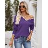 image:imageZeagoo Womens 2026 Fall V Neck Sweater Casual Long Sleeve Lightweight Ribbed Knit Pullover Sweaters Dressy Casual TopsPurple