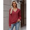 image:imageZeagoo Womens 2026 Fall V Neck Sweater Casual Long Sleeve Lightweight Ribbed Knit Pullover Sweaters Dressy Casual TopsWine Red