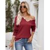 image:imageZeagoo Womens 2026 Fall V Neck Sweater Casual Long Sleeve Lightweight Ribbed Knit Pullover Sweaters Dressy Casual TopsWine Red