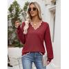 image:imageZeagoo Womens 2026 Fall V Neck Sweater Casual Long Sleeve Lightweight Ribbed Knit Pullover Sweaters Dressy Casual TopsWine Red