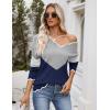 image:imageZeagoo Womens 2026 Fall V Neck Sweater Casual Long Sleeve Lightweight Ribbed Knit Pullover Sweaters Dressy Casual TopsY Grey  Navy