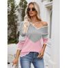 image:imageZeagoo Womens 2026 Fall V Neck Sweater Casual Long Sleeve Lightweight Ribbed Knit Pullover Sweaters Dressy Casual TopsY Grey  Pink