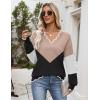 image:imageZeagoo Womens 2026 Fall V Neck Sweater Casual Long Sleeve Lightweight Ribbed Knit Pullover Sweaters Dressy Casual TopsY Khaki  Black
