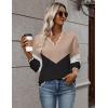 image:imageZeagoo Womens 2026 Fall V Neck Sweater Casual Long Sleeve Lightweight Ribbed Knit Pullover Sweaters Dressy Casual TopsY Khaki  Black