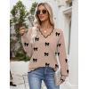 image:imageZeagoo Womens 2026 Fall V Neck Sweater Casual Long Sleeve Lightweight Ribbed Knit Pullover Sweaters Dressy Casual TopsZ  Bow Khaki