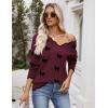 image:imageZeagoo Womens 2026 Fall V Neck Sweater Casual Long Sleeve Lightweight Ribbed Knit Pullover Sweaters Dressy Casual TopsZ Bow Burgundy