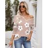 image:imageZeagoo Womens 2026 Fall V Neck Sweater Casual Long Sleeve Lightweight Ribbed Knit Pullover Sweaters Dressy Casual TopsZ Flower Khaki