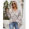 image:imageZeagoo Womens 2026 Fall V Neck Sweater Casual Long Sleeve Lightweight Ribbed Knit Pullover Sweaters Dressy Casual TopsZ Flower White