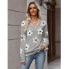 image:imageZeagoo Womens 2026 Fall V Neck Sweater Casual Long Sleeve Lightweight Ribbed Knit Pullover Sweaters Dressy Casual TopsZ Flowers Grey