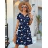 image:imageZeagoo Womens Casual Dresses with Pockets Summer Floral VNeck ALine Tshirt Dress Short Sleeve Mini Dress Beach SundressA02navy Blue Floral