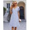 image:imageZeagoo Womens Casual Dresses with Pockets Summer Floral VNeck ALine Tshirt Dress Short Sleeve Mini Dress Beach SundressGrey Bluewhite